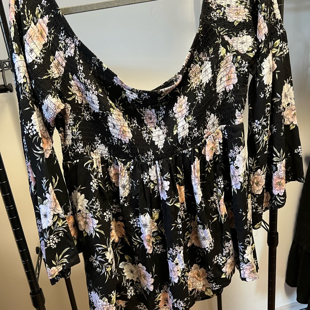 Torrid Black Floral Smocked Blouse